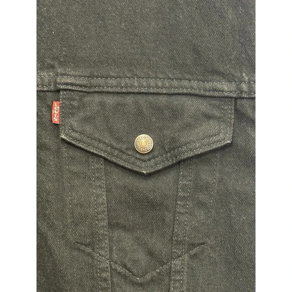 Levi’s Sherpa Lined Black Denim Trucker Vest Corduroy Collar Men’s L Vintage